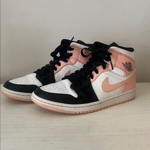 Nike Air Jordan 1 Mid Black and Peach Sneakers